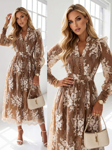 Ilanne Flower dress brown - W50082