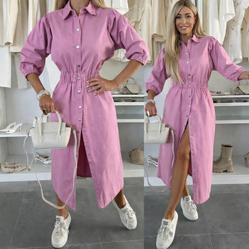 Rinah denim dress fuschia - C11137