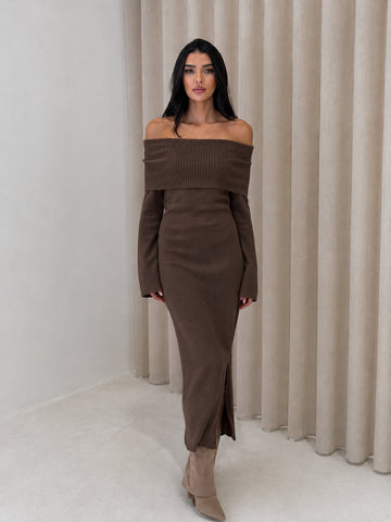 Mora Knit dress brown - TL183