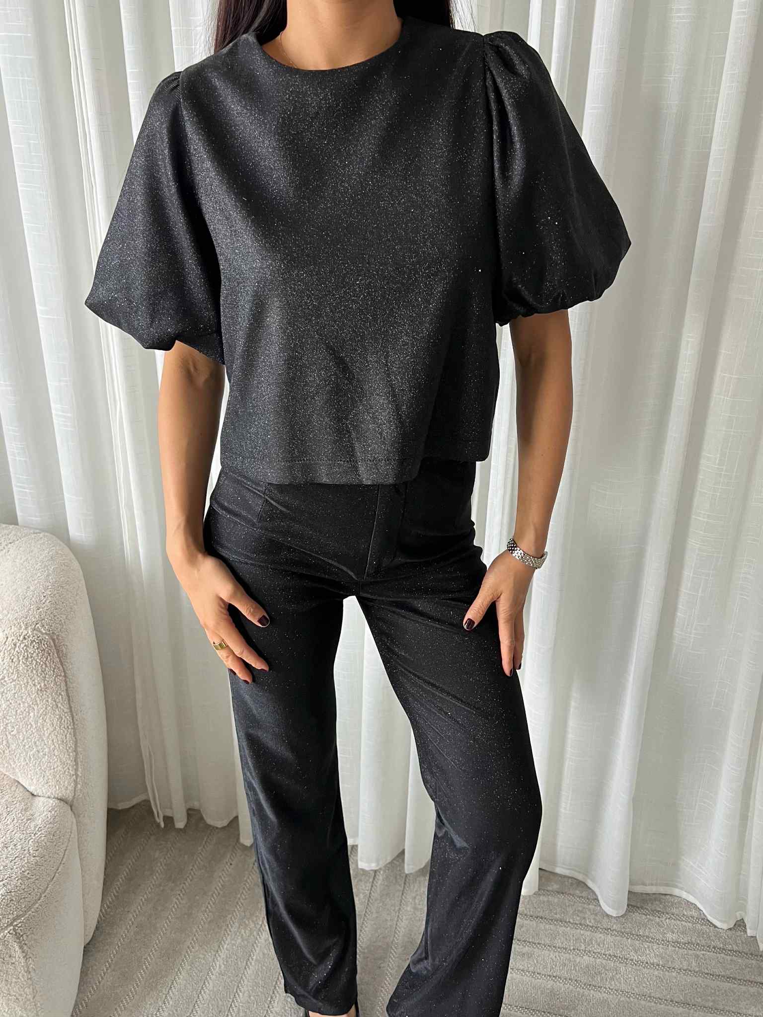 Rachael glitter top Black - EP19626