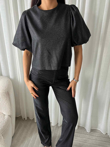 Rachael glitter top Black - EP19626