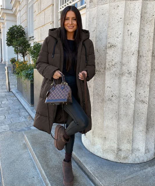 JDYBLAIR LONG HOOD PUFFER OTW SIJ NOOS Chocolate Torte_CONTRAST BLACK