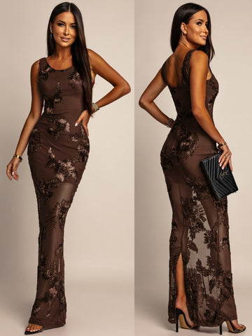 FARA chiffon dress Brown -A2523
