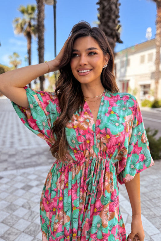 Tifanni blue/rose flower viskose dress -2588-1