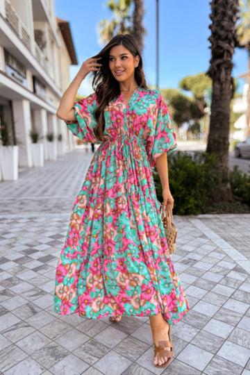 Tifanni blue/rose flower viskose dress -2588-1