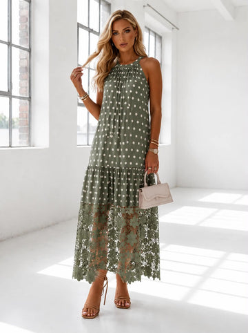 Angela dot dress khaki  - JP3708