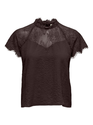 JDYLION S/S LACE TOP WVN DIA  Chocolate Torte