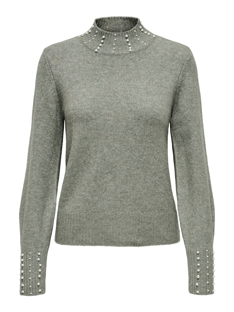 JDYRUE LIFE L/S HN PEARL DETAIL PULL KNT Castor Gray WHITE PEARLS