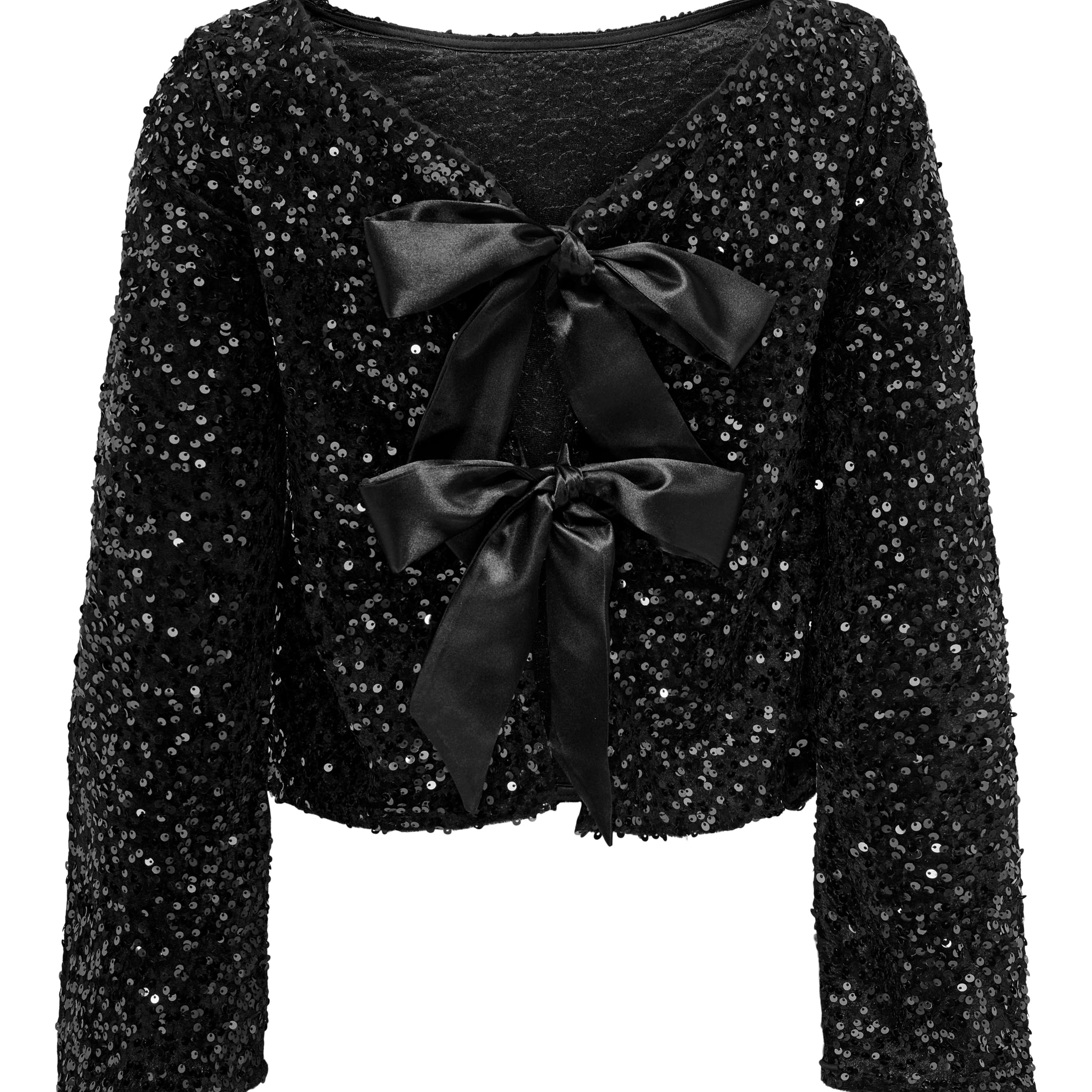 JDYSARA L/S BOW SEQUINS TOP JRS BLACK 556