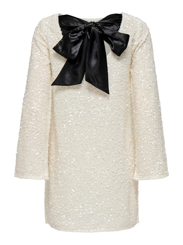 JDYSARA L/S BOW SEQUINS DRESS JRS cloud dancer 34567 556