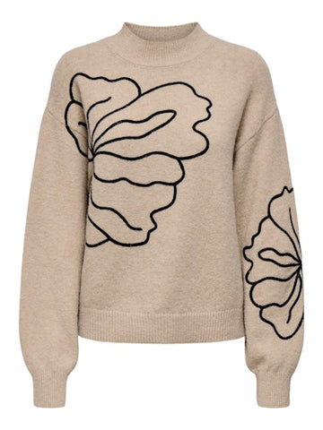 JDYJELLA L/S FLOWER PULLOVER KNT NOOS CEMENT