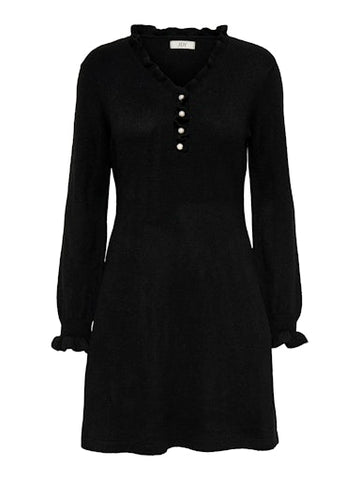 JDYLETTY L/S V-NECK FRILL DRESS KNT BLACK