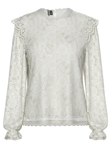 PCOLLINE LS LACE TOP WVN NOOS CLOUD DANCER R1919