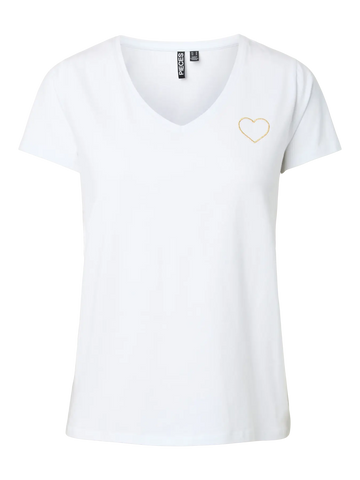 PCNEW BILLY TEE EMB JRS NOOS BC Bright White GOLD HEART OUTLINE 556