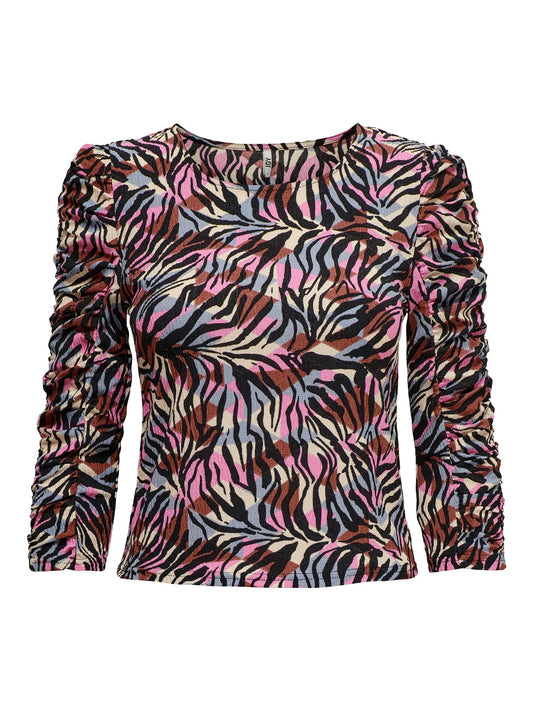 JDYLOTUS 3/4 FRILL SLEEVE TOP JRS black/multi zebra