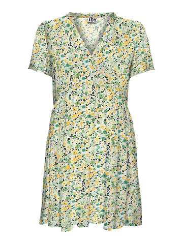 JDYSTARR LIFE S/S V-NECK DRESS WVN cloud dancer/greenbriar