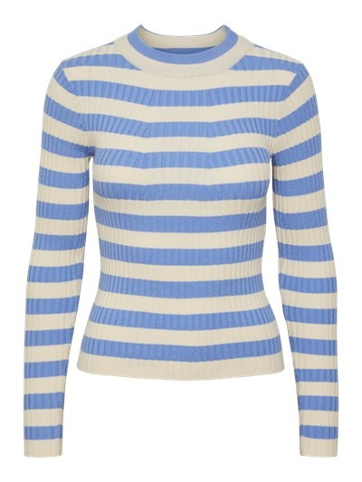 PCCRISTA LS O-NECK KNIT NOOS BC Hydrangea WIDE BIRCH STRIPES 556