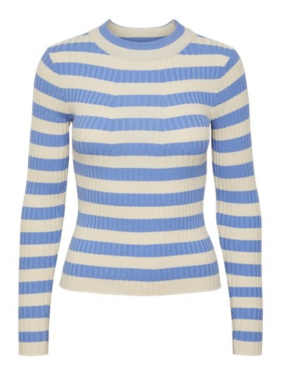 PCCRISTA LS O-NECK KNIT NOOS BC Hydrangea WIDE BIRCH STRIPES