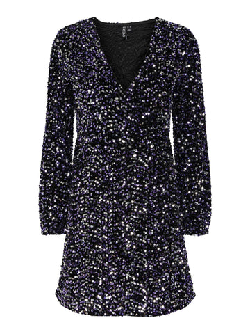 PCKAM LS WRAP DRESS BC black/purple 556